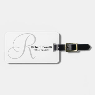 White Grey Monogram Plain White Minimalist Luggage Tag