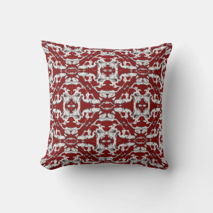 White Grey on Dark Red Ornate Diamond Tiles Cushion