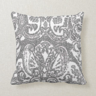 White Grey Paisley Throw Pillow/Coussin Cushion