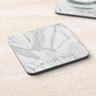 White Grey Personalised Marble Texture Family  Coaster