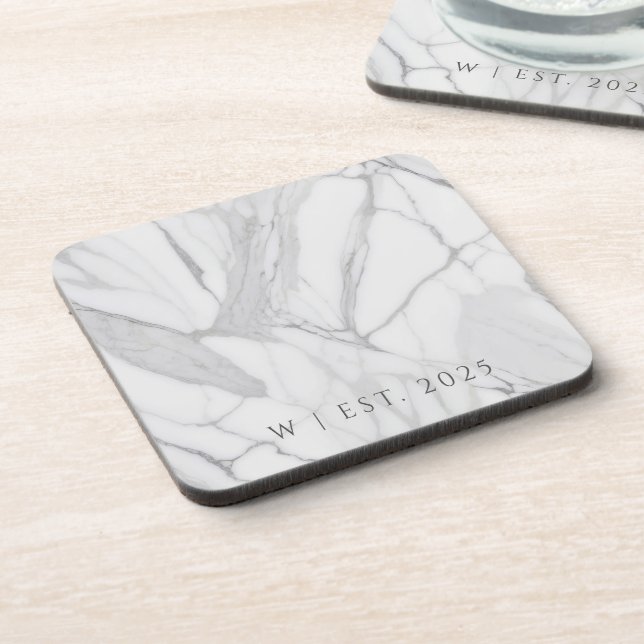 White Grey Personalised Marble Texture Family  Coaster (Left Side)