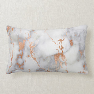 White Grey Pink Rose Brush Copper Glam Marble Lumbar Cushion