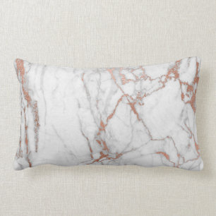 White Grey Pink Rose Brush Powder Glam Marble Lumbar Cushion
