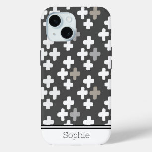 White & Grey Pluses Custom iPhone 15 Case