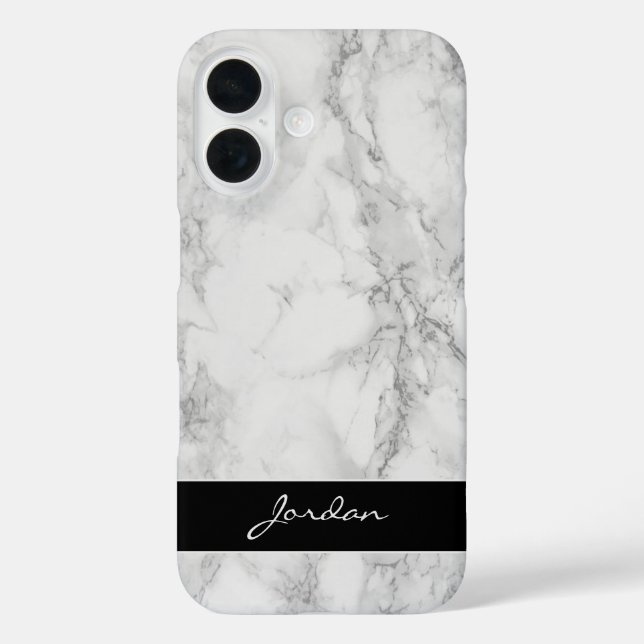 White & Grey Polished Marble Stone with Name Case-Mate iPhone Case (Back)