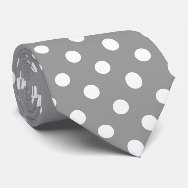 White Grey Polka Dots Pattern Tie (Rolled)