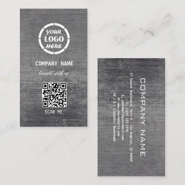 White Grey Professional Design Modern QR Code  Business Card (Front/Back)