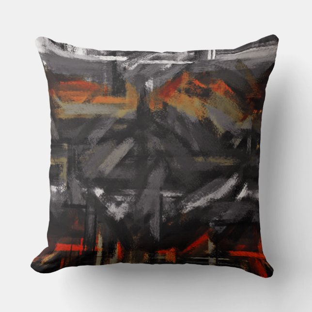 White Grey Red Orange Abstract Painting Cushion (Front)