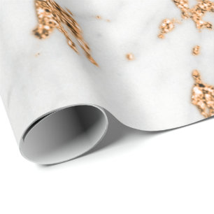 White Grey Rose Gold Glitter Carrara Marble Stone Wrapping Paper