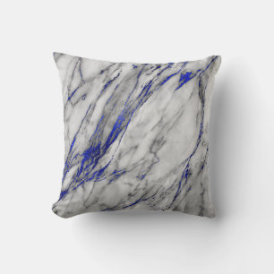 White Grey Sapphire Blue Navy Marble Glam Cushion