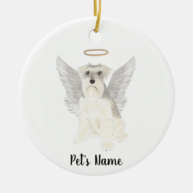 White Grey Schnauzer Sympathy Memorial Ceramic Ornament (Front)