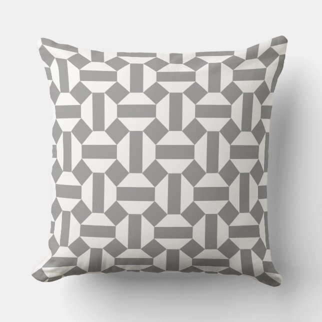 White & Grey Seamless Geometric Pattern Cushion (Front)