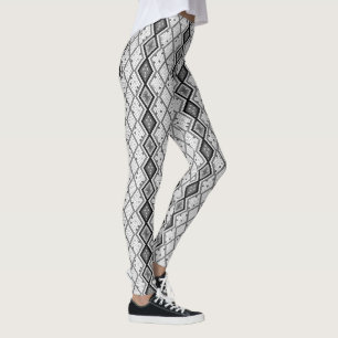 White & Grey Sequins Geometric Pattern Leggings