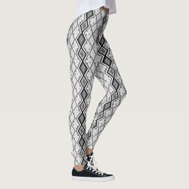 White & Grey Sequins Geometric Pattern Leggings (Right)