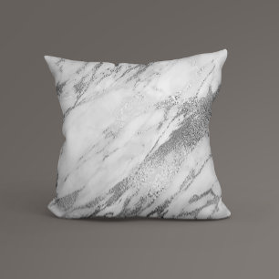 White Grey Silver Glam Marble Cushion