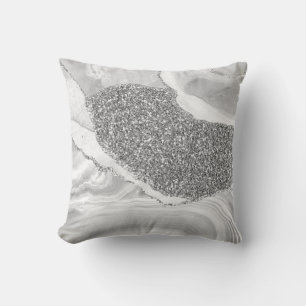 White Grey Silver Glitter Luxury Agate Geode Cushion