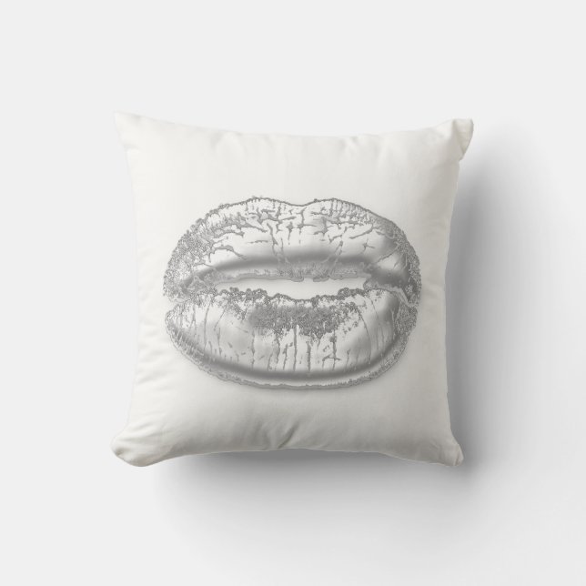 White Grey Silver Kiss Lips Makeup Artist Sparkly Cushion (Front)