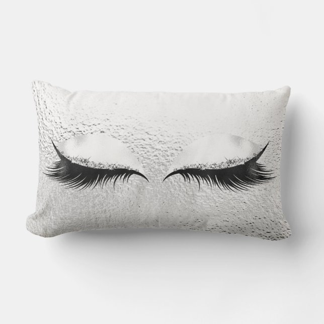 White Grey Silver Metallic Lashes Makeup Glass Lumbar Cushion (Front)