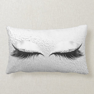 White Grey Silver Metallic Lashes Makeup Glass Lumbar Cushion