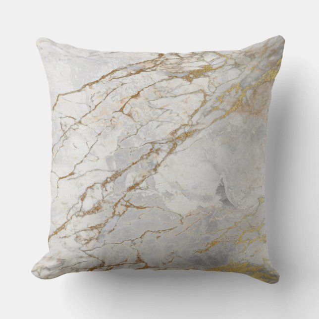 White Grey Silver Pearly Gold VIP Brush Marble Cushion (Front)