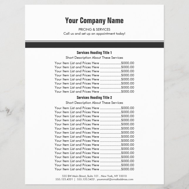 White Grey Simple Border Price List 2 Flyer (Front)