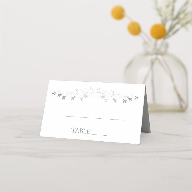 White & Grey Simple Elegant Wedding Place Cards (Front)