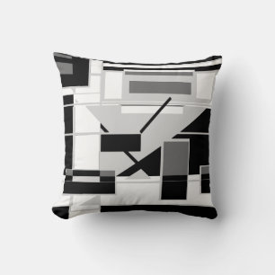 White Grey Slate BlackGeometric Shapes Abstract  Cushion