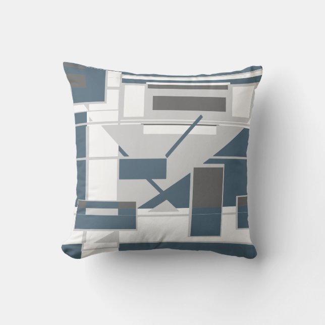 White Grey Slate Blue Geometric Shapes Abstract  Cushion (Front)