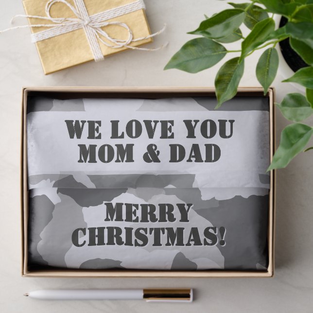 White Grey Snow Camouflage Merry Christmas Tissue Paper (Gift)