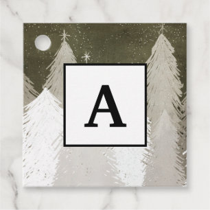 White & Grey Snow-Covered Pine Trees Chalkboard Favour Tags