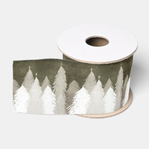 White & Grey Snow-Covered Pine Trees Chalkboard Grosgrain Ribbon