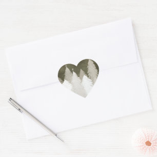 White & Grey Snow-Covered Pine Trees Chalkboard Heart Sticker