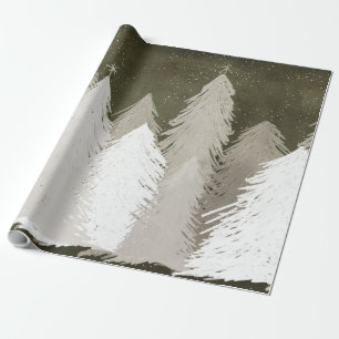 White & Grey Snow-Covered Pine Trees Chalkboard Wrapping Paper