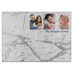White & Grey Stone, DIY Name, 3 Photos Cutting Board