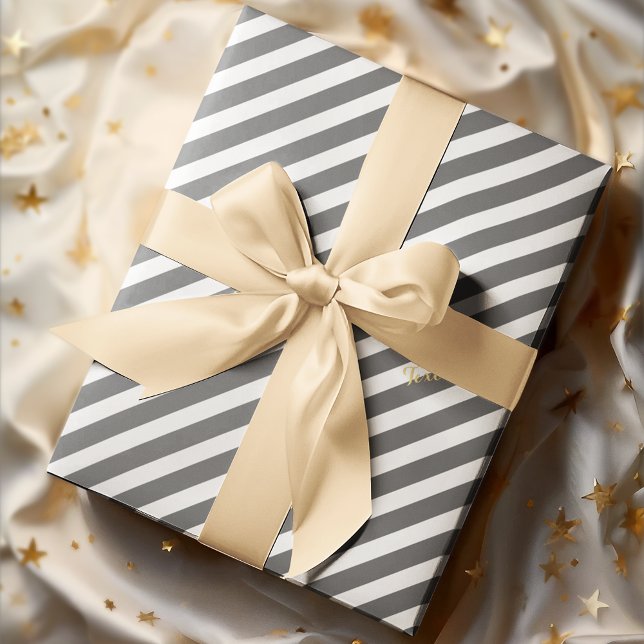 White Grey Stripes Gold Text Christmas Birthday Wrapping Paper (White Gray Stripes Gold Text Christmas Birthday Wrapping Paper)
