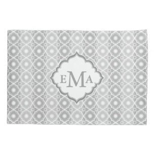 White & Grey Stripes & Quatrefoil Geometric Pillowcase
