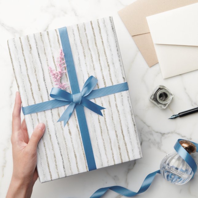 White Grey Stripes Wedding Wrapping Paper (Gifting)