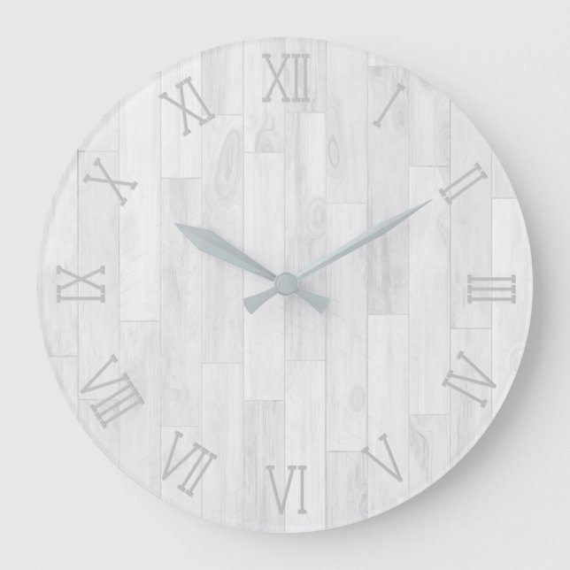 white grey wood look large clock (Front)