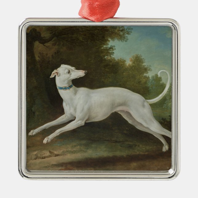 White Greyhound Dog (by Jean-Baptiste Oudry) Metal Ornament (Front)