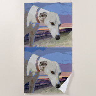White Greyhound Oil Paint, Beach Towel