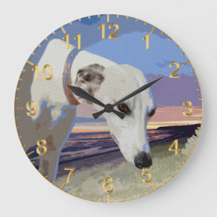 White Greyhound Oil Paint, Wall Clock