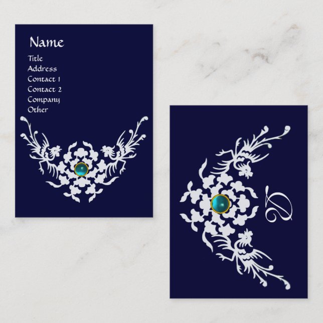 WHITE GRIFFINS AQUAMARINE GEMSTONE MONOGRAM Blue Business Card (Front/Back)