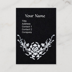 WHITE GRIFFINS FLORAL FANTASY MONOGRAM Black Paper Business Card