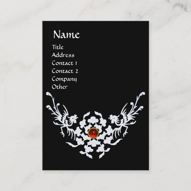 WHITE GRIFFINS RED RUBY MONOGRAM black Business Card (Front)