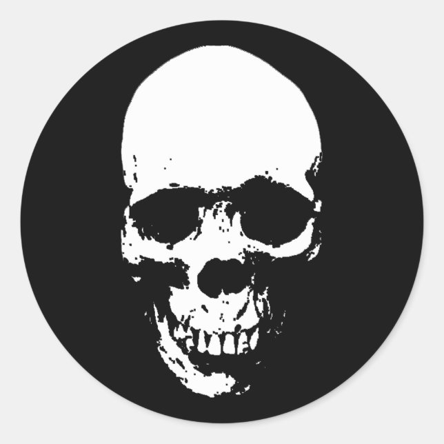 White Grim Reaper Skull Classic Round Sticker (Front)