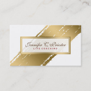 White & Grunge Gold Stripe  Modern Design Business Card