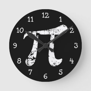 White Grunge Pi Symbol Round Clock
