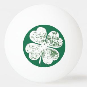 White Grungy Four-Leaf Clover on Green Ground Ping Pong Ball