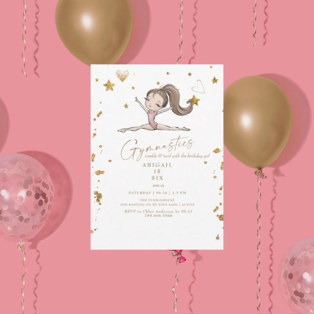 White Gymnastics Tumble & Twirl Birthday Party  Invitation (Creator Uploaded)