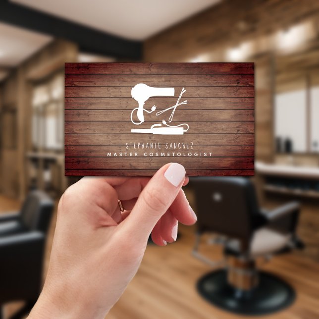 White Hair Tools Salon Cosmetologist Rustic Business Card (Creator Uploaded)